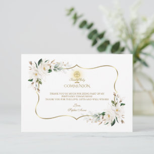 Carte De Remerciements Magnolia Blanche Florale Première Communion Sainte