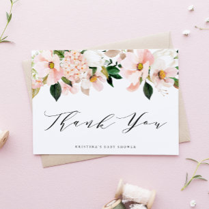 Carte De Remerciements Magnolia et Hydrangea Rose Pâle pour Baby Shower