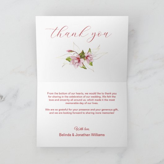 Carte De Remerciements Magnolias avec Faux Gold Foil Frame Rustique Maria (Intérieur)