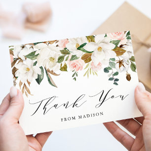 Carte De Remerciements Magnolias Élégants Aquarelle Baby Shower