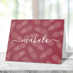 Carte De Remerciements Mahalo rose rose tropicale ananas motif script 