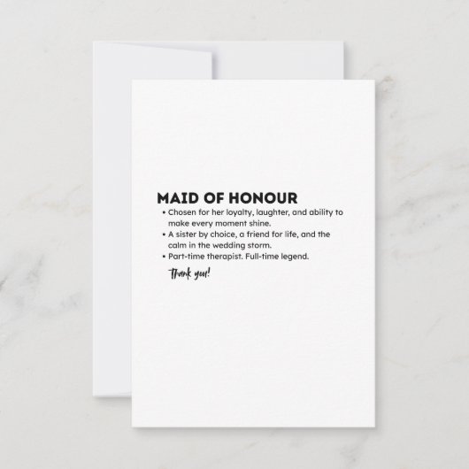 Carte De Remerciements Maid of Honour Definition Card – Funny & Heartfelt (Devant)