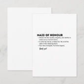 Carte De Remerciements Maid of Honour Definition Card – Funny & Heartfelt (Devant / Derrière)