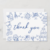 Carte De Remerciements Main dessinée bleu fantaisiste (Devant)