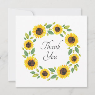 Carte De Remerciements Main Painted Watercolor Sunflower