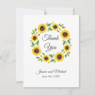 Carte De Remerciements Main Painted Watercolor Sunflower