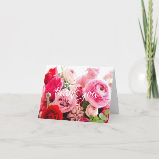 Carte De Remerciements Main remerciée écriture manuscrite aquarelle roses (Devant)