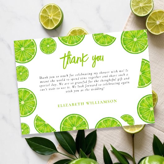 Carte De Remerciements Main Squeeze Lime Green Bridal Shower