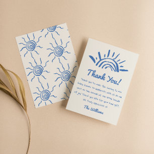 Carte De Remerciements Main Tirée Bleue Ici Vient Le Baby shower Fils