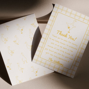 Carte De Remerciements Main tirée Jaune Oie soie En vichy Baby shower