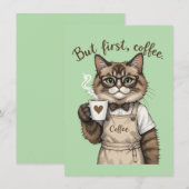Carte De Remerciements Mais d'abord, chat café (Devant / Derrière)