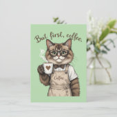 Carte De Remerciements Mais d'abord, chat café (Debout devant)