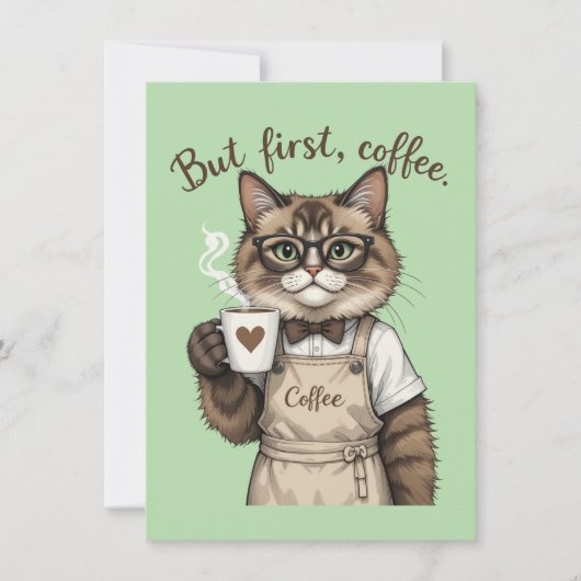 Carte De Remerciements Mais d'abord, chat café (Devant)