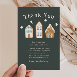 Carte De Remerciements Maison en pain d'épice bleu Fête de bébé vacances