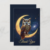 Carte De Remerciements Majestic Clockwork Owl Perched On A Crescent Moon (Devant / Derrière)