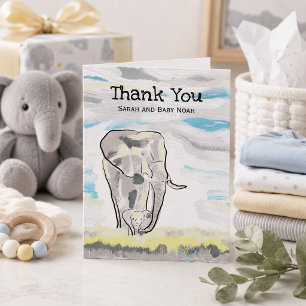 Carte De Remerciements mama et bébé éléphant Baby Shower