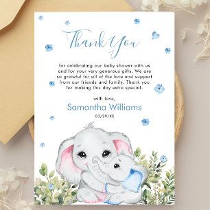 Carte De Remerciements Maman bébé éléphant bleu Baby Shower Watercor