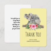 Carte De Remerciements Maman & Bébé Koalas Oursons Mignons Aquarelle Merc (Devant / Derrière)