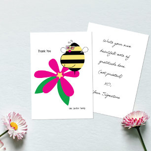 Carte De Remerciements Maman enceinte abeille aux lunettes Fleur rose