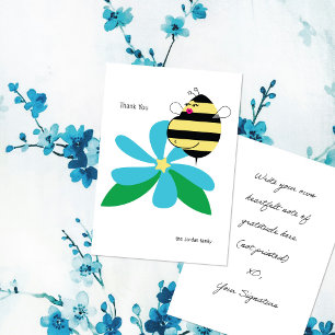 Carte De Remerciements Maman enceinte abeille fleur bleu ciel bébé
