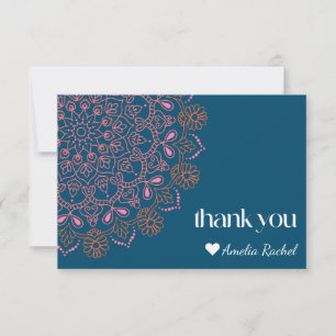 Carte De Remerciements Mandala Floral Boho Bleu Sarcelle Personnalisé Bar