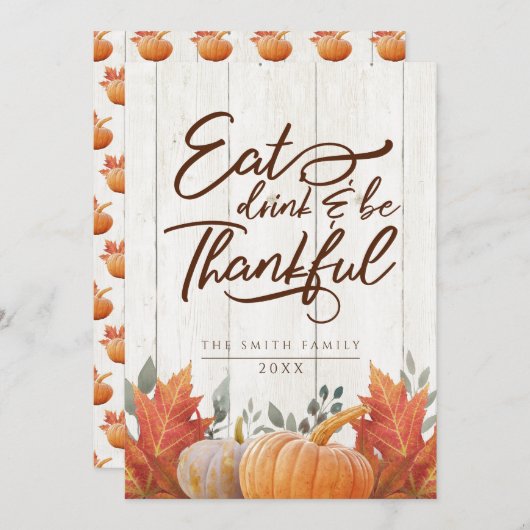 Carte De Remerciements Mangez, buvez et soyez reconnaissants. Dîner de re (Devant / Derrière)