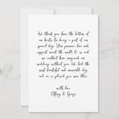 Carte de remerciements manuscrit avec photo Mariag (Dos)