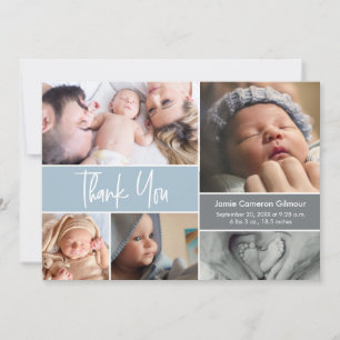 Carte De Remerciements Manutention Photo Collage Baby shower bleu