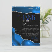 Carte De Remerciements Marble Agate Royal bleu mariage Mariage (Debout devant)