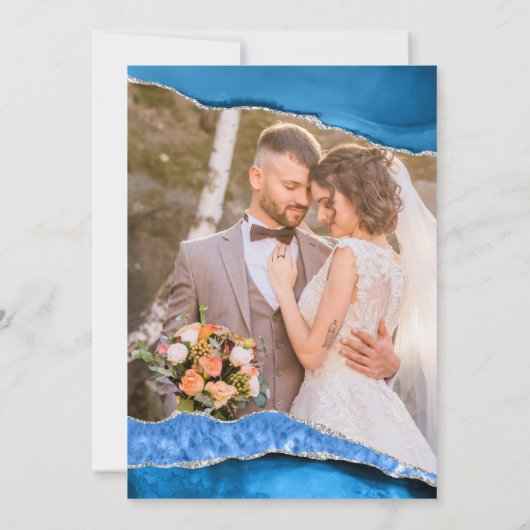 Carte De Remerciements Marble Agate Royal bleu mariage Mariage (Dos)