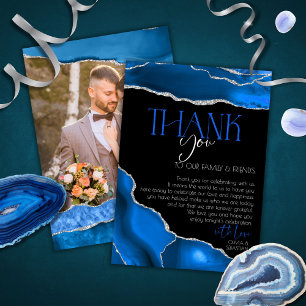 Carte De Remerciements Marble Agate Royal bleu mariage Mariage