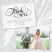 Carte De Remerciements Marble Calligraphie Script Mariage photo
