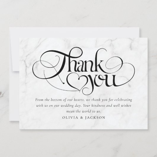 Carte De Remerciements Marble Calligraphie Script Mariage photo (Devant)