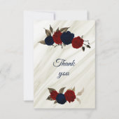 Carte De Remerciements marbre à fleurs rouge et marine (Devant)