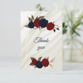 Carte De Remerciements marbre à fleurs rouge et marine (Debout devant)