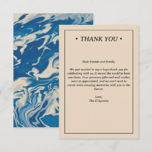Carte De Remerciements Marbre Bleu Mariage côtier moderne
