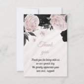 Carte De Remerciements marbre botanique noir et rose tendre (Devant)
