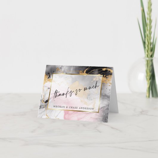 Carte De Remerciements Marbré Dusty Rose Black Gold Abstrait (Devant)