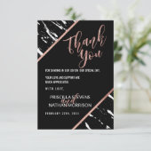 Carte De Remerciements Marbre Noir Blanc Moderne Or Rose Chic (Debout devant)
