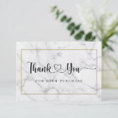 Carte De Remerciements Marbre noir et blanc de script moderne (Debout devant)