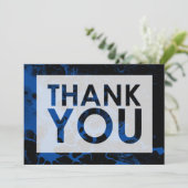 Carte De Remerciements Marbre noir sur fond bleu profond avec découpage (Debout devant)