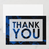 Carte De Remerciements Marbre noir sur fond bleu profond avec découpage (Devant / Derrière)