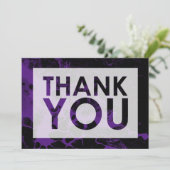 Carte De Remerciements Marbre noir sur fond violet avec découpage (Debout devant)