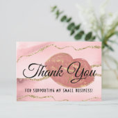 Carte De Remerciements Marbre rose Or Agate Lip Gloss Maquillage (Debout devant)