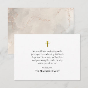 Carte De Remerciements Marbre Texturé avec Paillettes de Faux Or Baptême