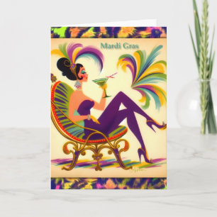 Carte De Remerciements Mardi Gras Martini femme du milieu du siècle rétro