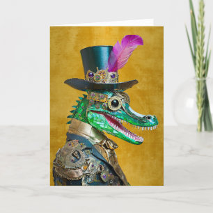 Carte De Remerciements Mardi Gras Steampunk Party Animal Alligator