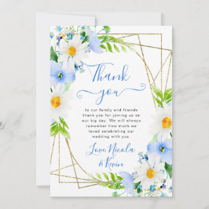 Carte De Remerciements Marguerites Aquarelle Fleurs Bleues Cadre Mariage