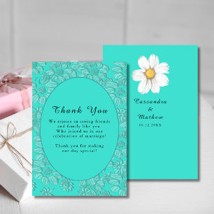 Carte De Remerciements Marguerites romantiques Floral Turquoise Mariage