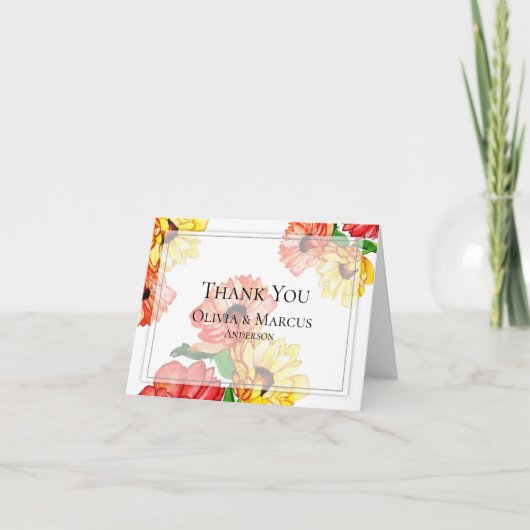 Carte De Remerciements Marguerites rouges et jaunes audacieuses (Devant)